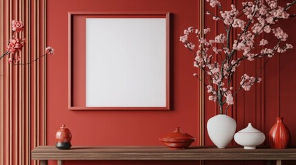 Red Wall Interior design Furniture Pink Flowerpot Orange Vase Cut flowers Floristry