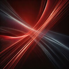 An abstract composition featuring glowing red light beams crossing diagonally over a deep black background. The beams are soft and semi-transparent, with smooth gradients that blend seamlessly into th
