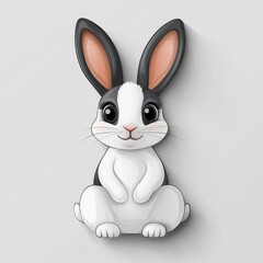 Obraz premium Adorable cartoon rabbit with big eyes and a cute smile sitting against a plain background creating a minimal and whimsical design