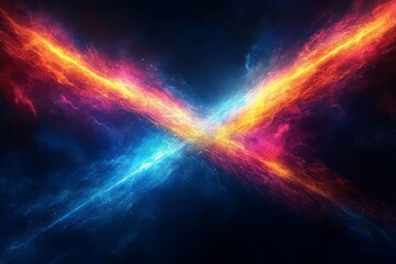 Obraz premium Blue background with an X-shaped glowing light effect in dark and black, symmetrical composition creating a striking visual.