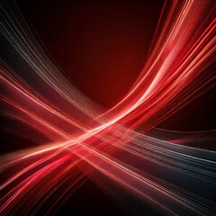 An abstract composition featuring glowing red light beams crossing diagonally over a deep black background. The beams are soft and semi-transparent, with smooth gradients that blend seamlessly into th