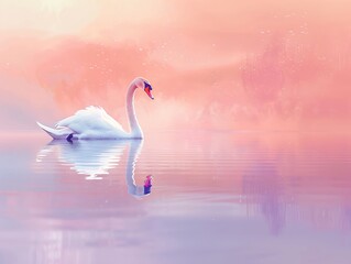 Fototapeta premium Create a serene 3D 4K watercolor portrayal on a clean background featuring a tiny minimalistic ladybug exploring a vibrant pastel daisy its geometric shell a contrast against 