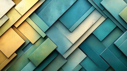 Abstract Geometric Pattern of Teal and Gold Rectangles