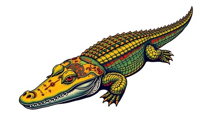 Obraz premium Ornate crocodile illustration, detailed scales and vibrant colors.