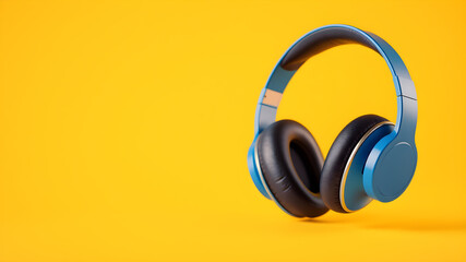 blue headphones yellow background 3d. Generative AI