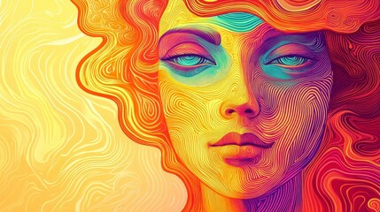 Vibrant Abstract Portrait with Swirling Lines and Bold Colors