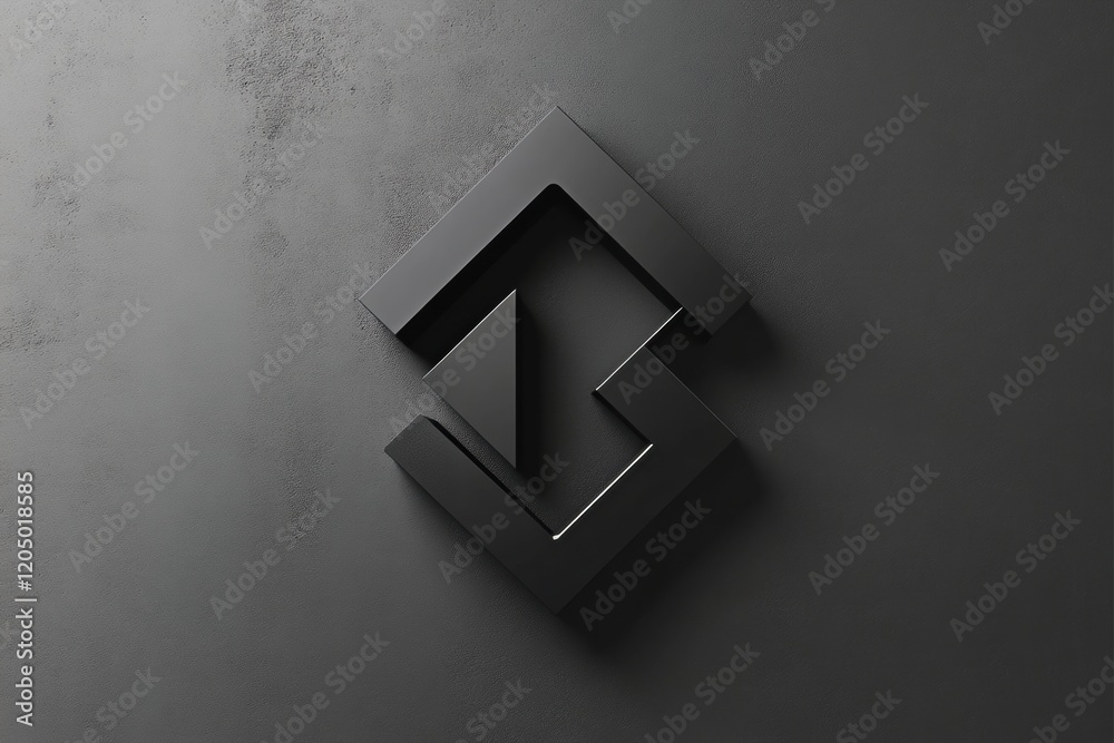 Poster modern geometric logo design featuring overlapping black shapes on a textured dark background. gener