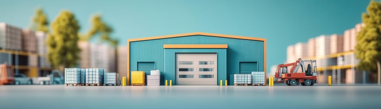 auditing stock inventory in a warehouse flat design front view supply chain theme 3D render Complementary Color Scheme