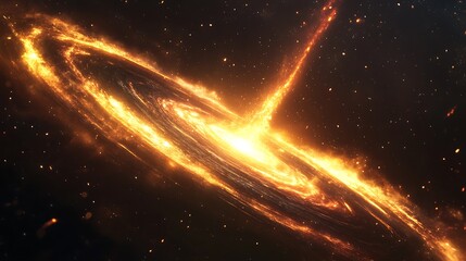 A depiction of a supermassive black hole with a glowing accretion disk, its immense gravitational pull affecting nearby stars