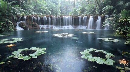 Serene Waterfall Oasis: Tranquil Tropical Paradise