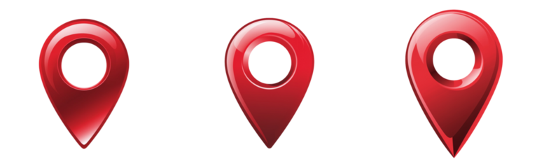 A glossy red 3D map pin with a rounded top and a sharp point, smooth reflective surface, subtle gradient for a realistic effect, isolated on a transparent background