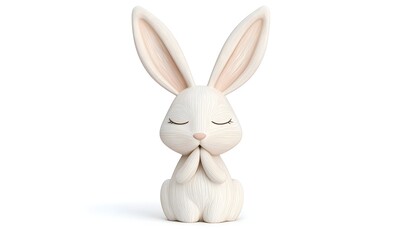Fototapeta premium Cute praying bunny, 3D render, white background, Easter