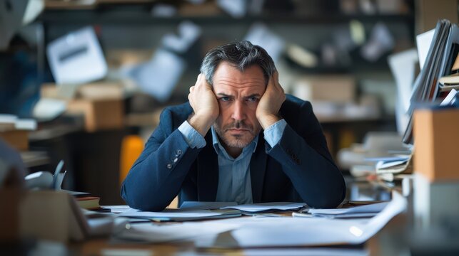 Small business owner brainstorming strategies to combat recession effects on the company.