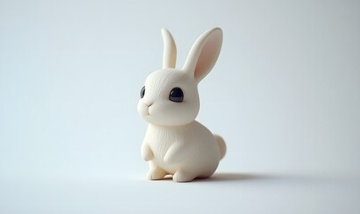 Obraz premium Cute white bunny figurine studio shot, simple background, Easter