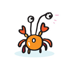 Cute doodle crab, Hand drawn of crab, Hand drawing crab, isolated on yellow background, cute animal