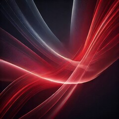 Fototapeta premium An abstract composition featuring glowing red light beams crossing diagonally over a deep black background. The beams are soft and semi-transparent, with smooth gradients that blend seamlessly into th
