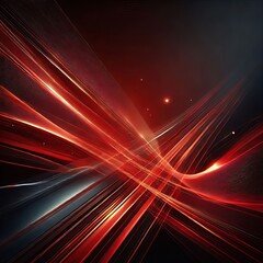 An abstract composition featuring glowing red light beams crossing diagonally over a deep black background. The beams are soft and semi-transparent, with smooth gradients that blend seamlessly into th