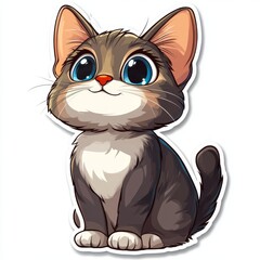 Obraz premium Adorable cartoon cat with big blue eyes and a sweet expression sitting patiently waiting for a treat