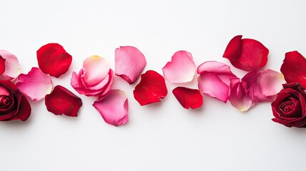 Fototapeta premium Falling rose petals on a white background