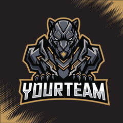 Cyber Black Panther Mascot Team Esports Logo Vector Illustration