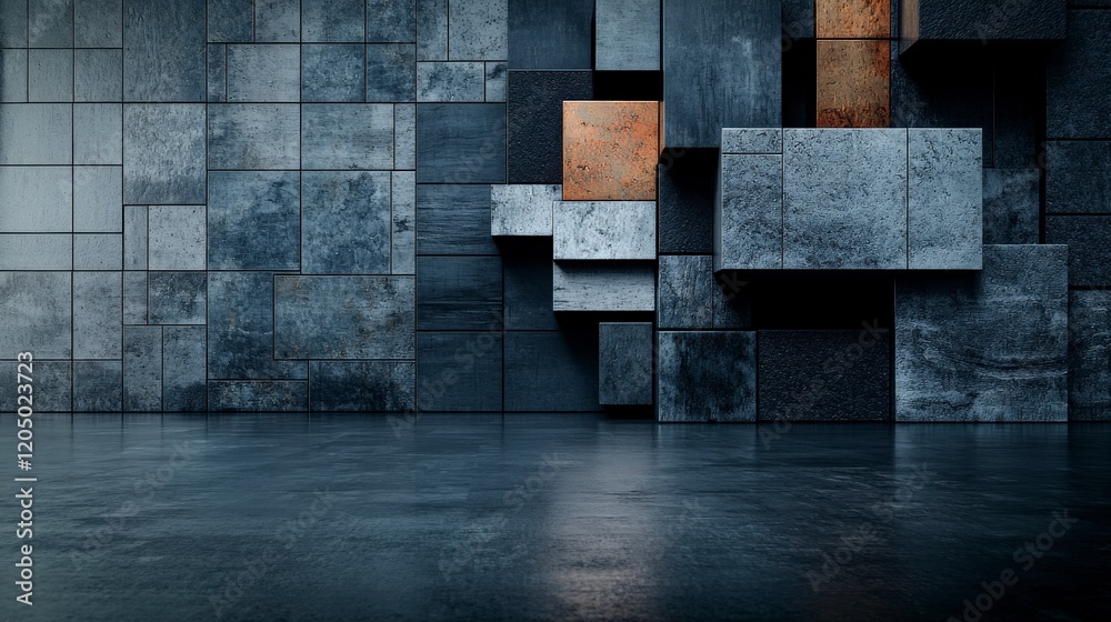 Poster Dynamic sequence of stacking squares in a modern industrial space abstract concept minimalist environment