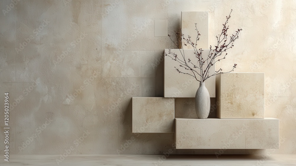 Poster geometric squares arrangement with elegant vase minimalist interior artistic display modern design c