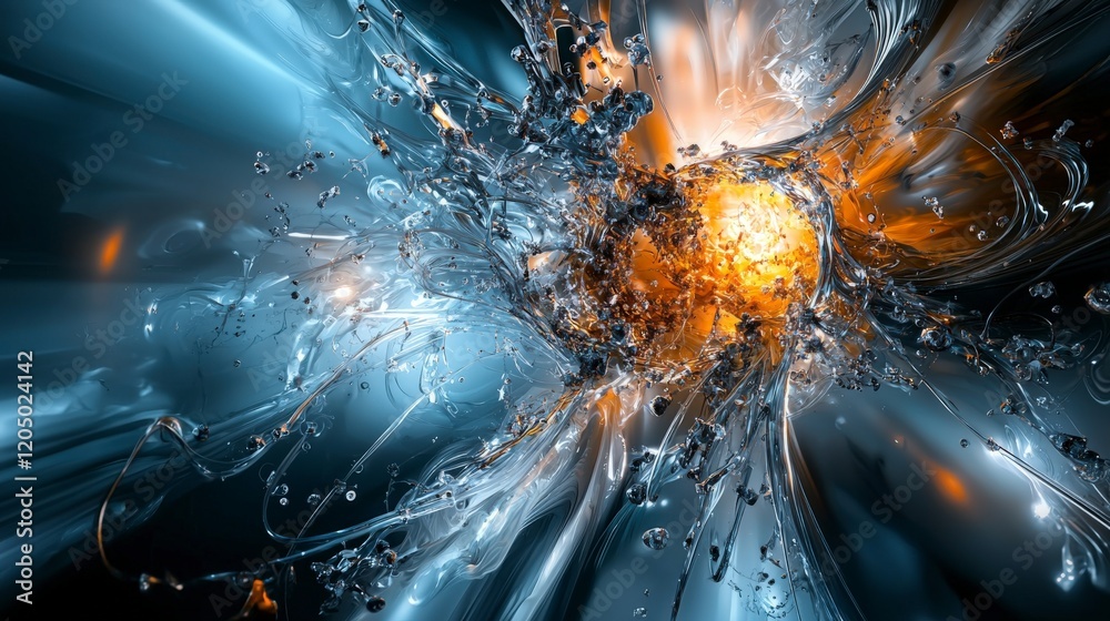 Poster dynamic energy explosion abstract universe digital art vivid colors close-up expanding perspectives 