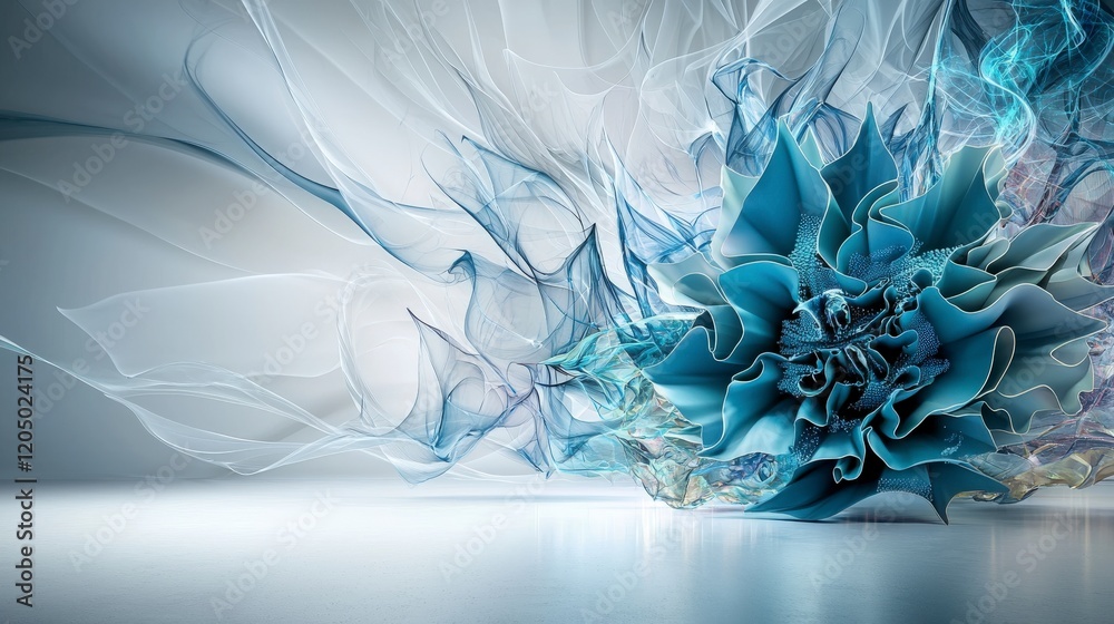 Fototapete Expanding shapes and textures create fluid motion in an abstract design in a minimalist space