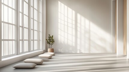 A serene yoga studio with natural light and minimal decor, Wellness scene, Tranquil style