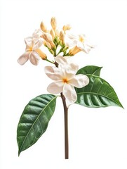 Obraz premium White Flower with Green Leaves on Stem