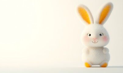 Obraz premium Cute white bunny, standing, bright background, Easter