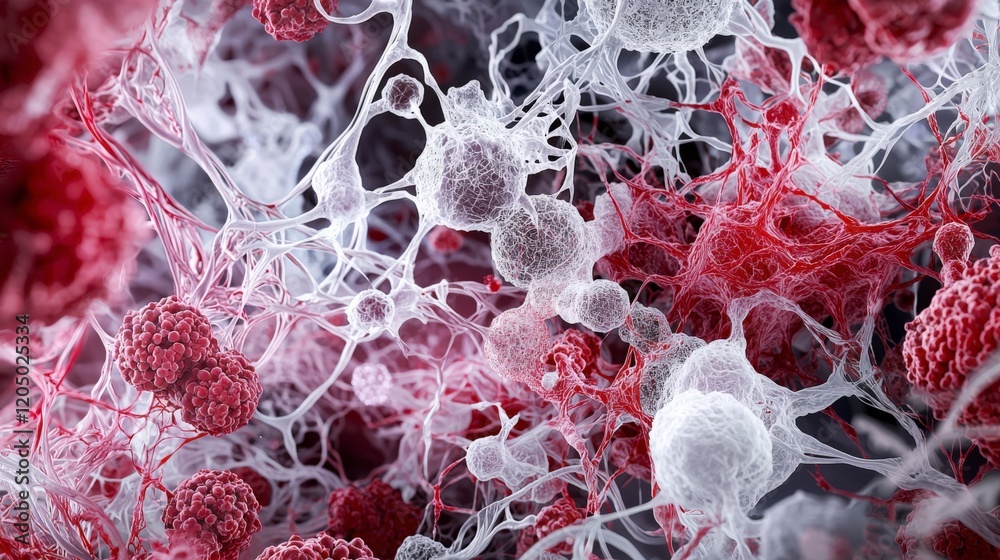 Poster Microscopic cellular patterns abstract art science digital render close-up intricate biological structures