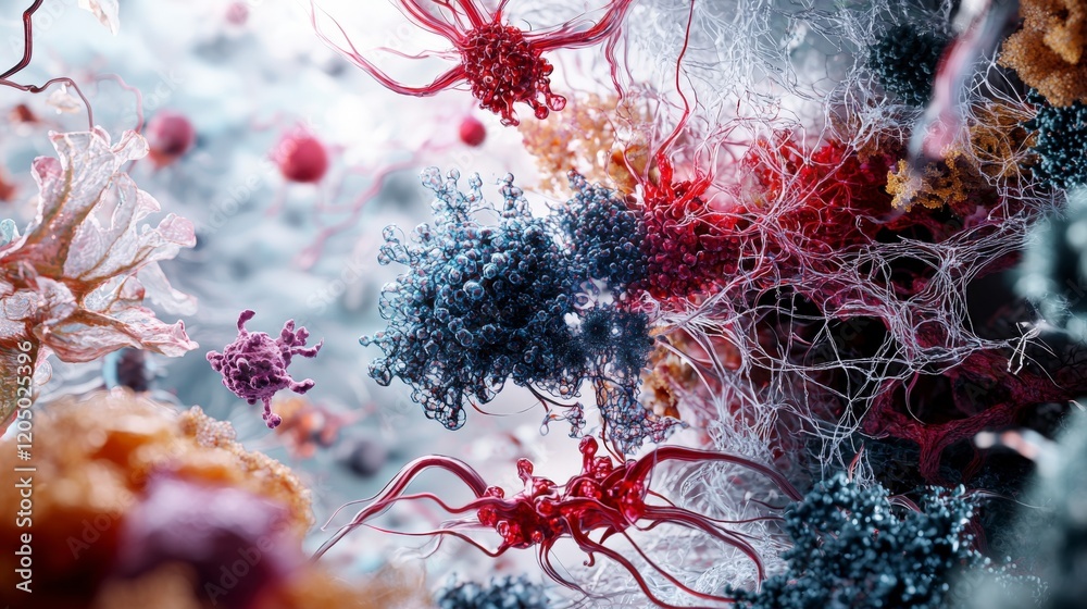 Leinwandbilder microscopic view of vibrant cellular patterns abstract digital art with intricate details and close-