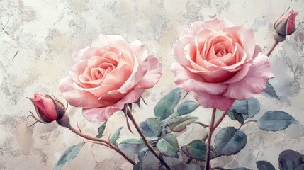 Painted Roses Bouquet Soft Pink Hues Delicate Blooms