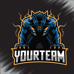 Wolf Electric Mascot Team Esports Logo Vector Illustration