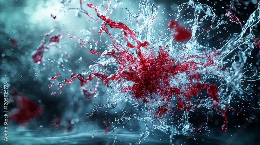 Aufkleber Dynamic abstract fluid designs with rippling effects in vibrant red and blue digital art creative environment aerial view