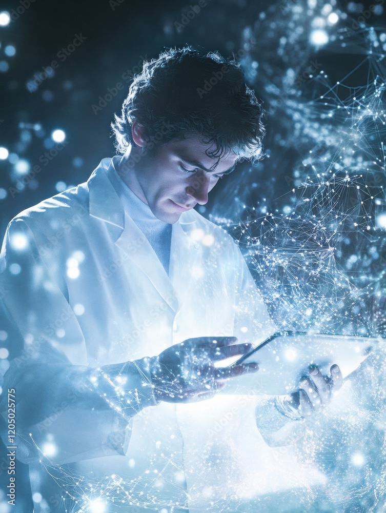 Aufkleber scientist engaged in research with glowing data and technology during a futuristic study session. ge