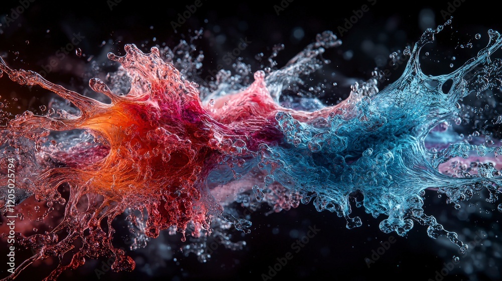 Aufkleber Dynamic fluid art splashes abstract design digital creation vivid colors close-up visual impact