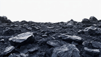 A high-detail empty background of a volcanic landscape with rugged black rocks and a clear sky above.