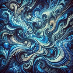 Obraz premium Abstract liquid marble background with highly saturated blue tones, featuring intricate swirling patterns and smooth gradients