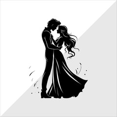 Silhouette of Couple kissing. Silhouette of Couples Dancing.