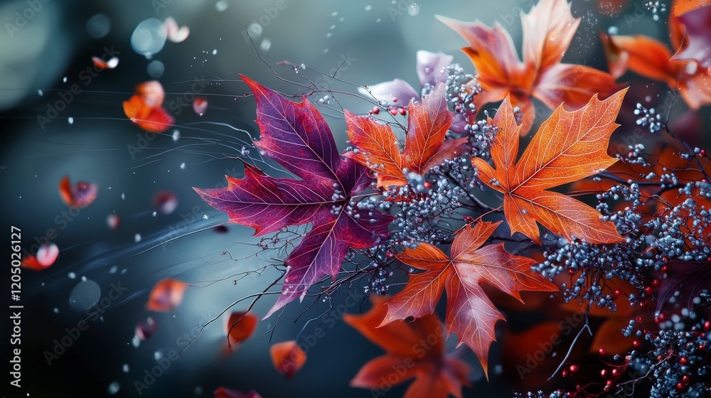 Aufkleber Dynamic motion of abstract leaves nature setting digital art enchanted atmosphere close-up view evoking emotions