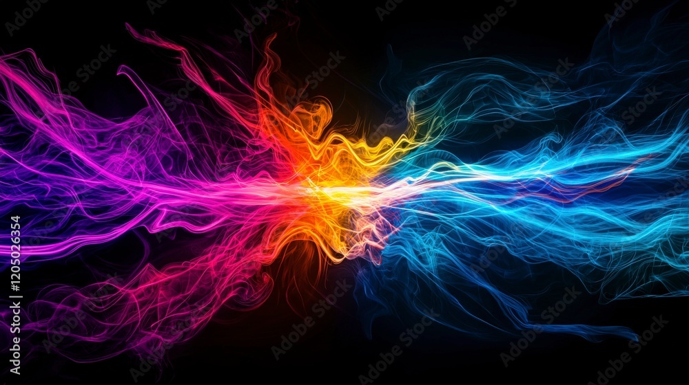Fototapete dynamic abstract sound wave patterns radiating from center digital art vibrant colors dark backgroun