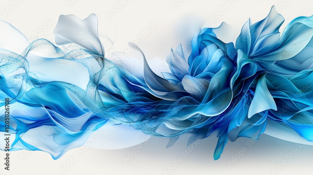 Aufkleber dynamic abstract waves overlapping in blue shades artistic creation fluid art digital environment ae