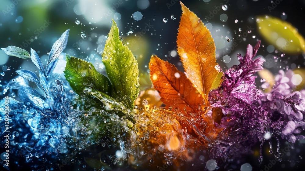Poster Abstract representation of seasons blending colors nature scene digital art vibrant environment close-up view
