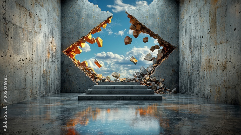 Leinwandbilder destruction and creation symmetrical design abandoned building 3d visualization urban environment wi