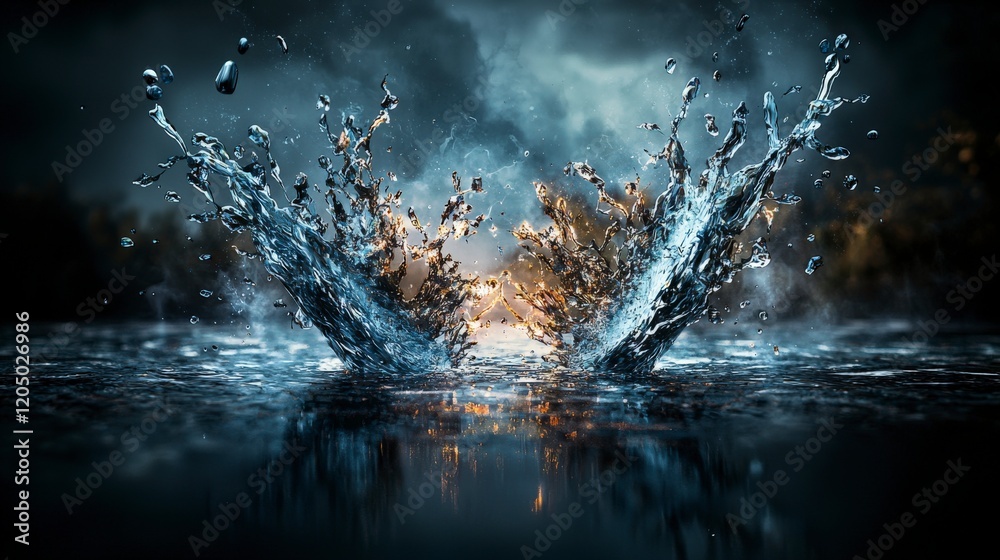 Poster Dynamic water splashing event nature high-resolution image dramatic background close-up viewpoint artistic concept