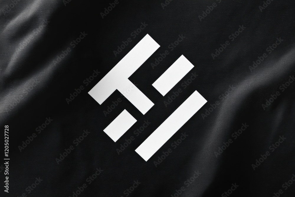 Aufkleber black fabric background with a bold white logo featuring geometric shapes and clean lines. generativ
