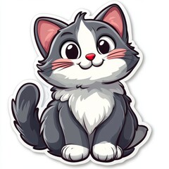 Fototapeta premium Charming Cartoon Kitten with Big Eyes and Sweet Smile, a Cute Feline Character Perfect for Childrens Designs and Fun Content