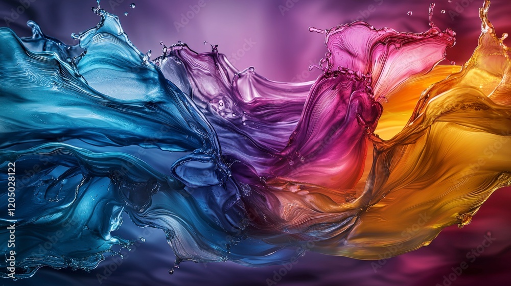 Poster Vibrant liquid motion patterns exploring dynamic abstract art and colorful fluid designs from an artistic perspective